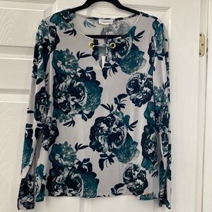 NWT Calvin Klein floral top with gold ring accents   Size Large